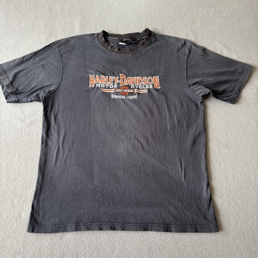 VTG Harley Davidson Shirt Mens L Black Embroidered Motorcycle Biker USA Legend